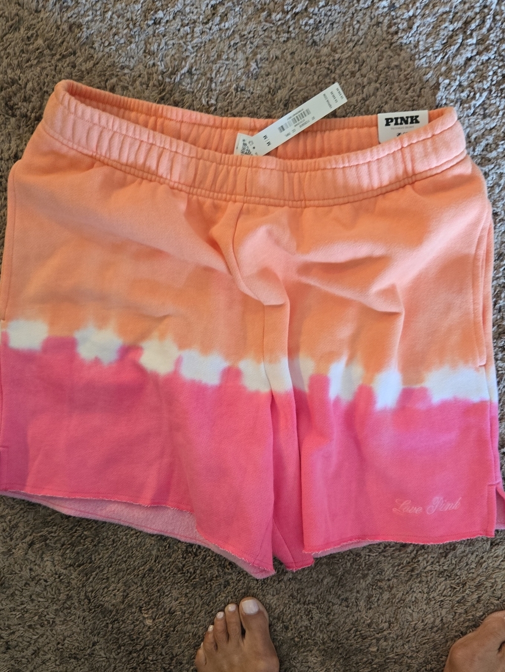 PINK Victoria's Secret Tie-Dye Peach & Hot Pink Fleece Campus Lounge Shorts